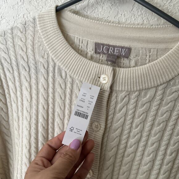 J. Crew Cable-knit crewneck cardigan in merino wool In Ivory Size L - Picture 2 of 5